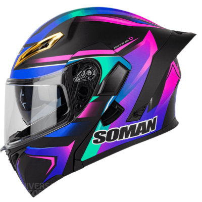 کلاه کاسکت فک متحرک SOMAN Blue Purple مدل 955