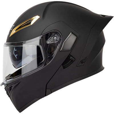 کلاه کاسکت فک متحرک Soman Unicolour matt black gold مدل 955