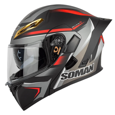 کلاه کاسکت فک متحرک  Soman Track black red مدل 955