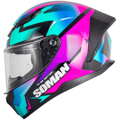کلاه کاسکت فک ثابت Soman Shining blue purple vision plus مدل 973