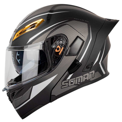 کلاه  کاسکت فک متحرک Soman Matt Black silver مدل 955